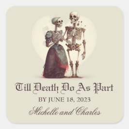 Skeleton Couple Wedding Quadratischer Aufkleber