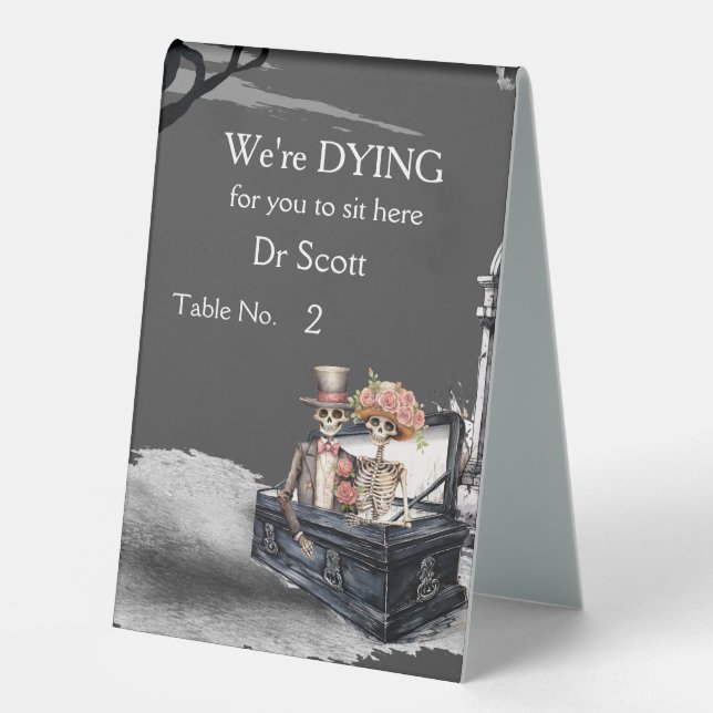 Skeleton Couple Wedding Tischaufsteller (Vorderseite)