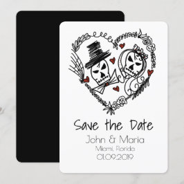 Skeleton Couple Wreath Heart Doodle Save the Date Einladung