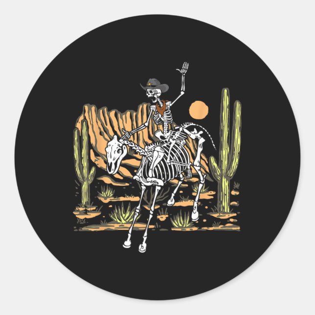 Skeleton Cowboy Riding Pferd Halloween Rider Costu Runder Aufkleber (Vorderseite)