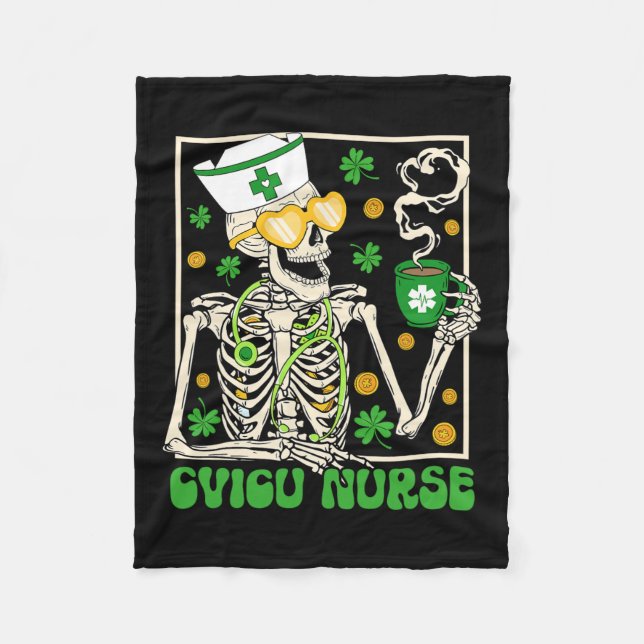 Skeleton Cvicu Nurse Coffee Kleeblatt St Patricks  Fleecedecke (Vorderseite)