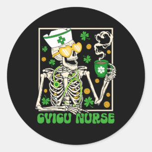 Skeleton Cvicu Nurse Coffee Kleeblatt St Patricks Runder Aufkleber
