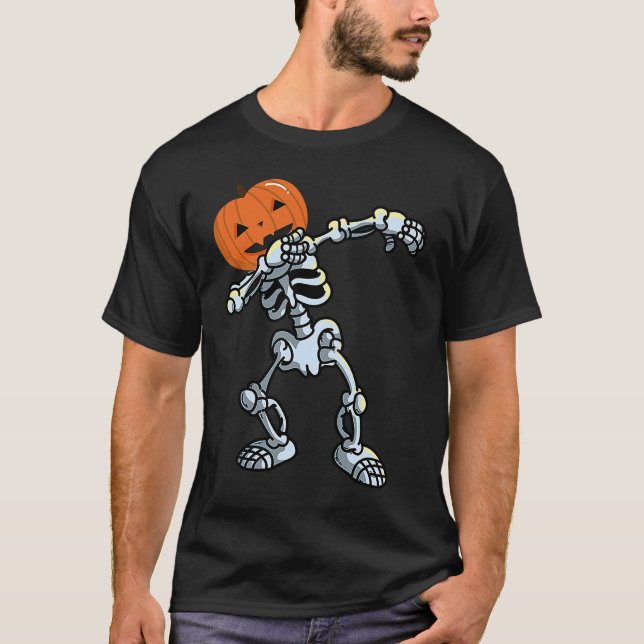 Skeleton Dabbing Pose Jack O' Lantern Pumpkin Hall T-Shirt (Vorderseite)