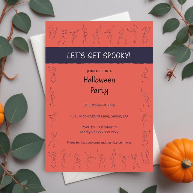 Skeleton Dance Halloween-Party Einladung - orange (Von Creator hochgeladen)