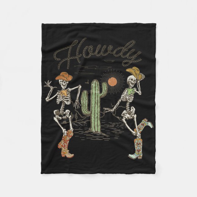 Skeleton Dancing Howdy Skeleton Cowboy Boots Hat Fleecedecke (Vorderseite)