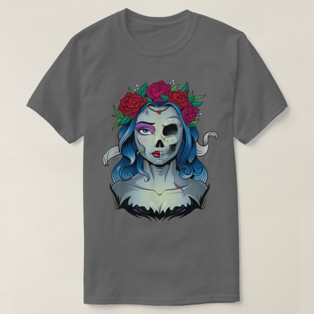 Skeleton Dead Bride Halloween Kostüm Untot La Ca T-Shirt (Design vorne)