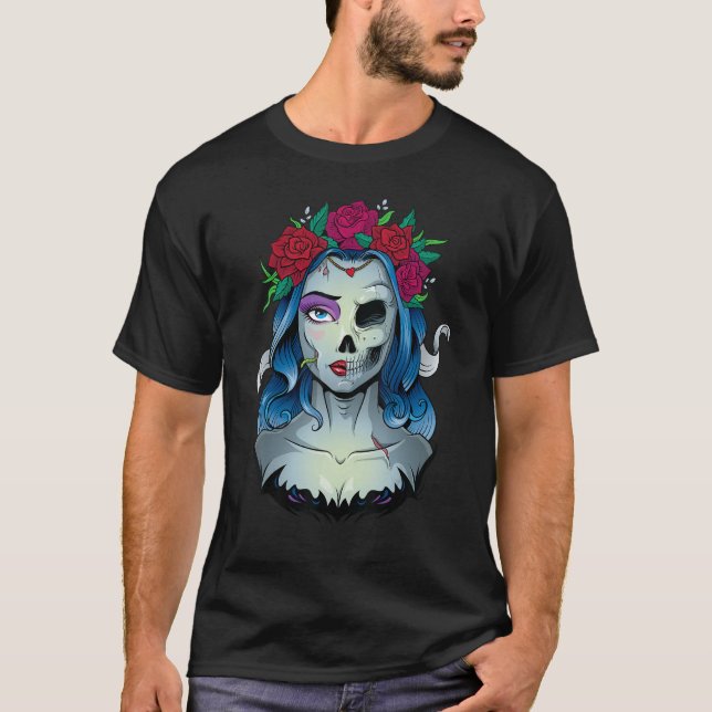 Skeleton Dead Bride Halloween Kostüm Untot La Ca T-Shirt (Vorderseite)