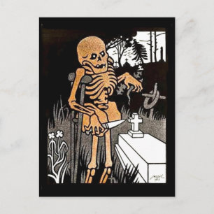 Skeleton, der die Grave-Postkarte beendet Postkarte