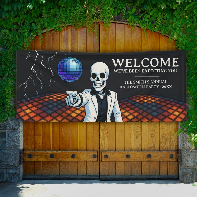 Skeleton Disco Halloween-Party Willkommen Vinyl Banner (Skeleton Disco Halloween Party Welcome Vinyl Banner)