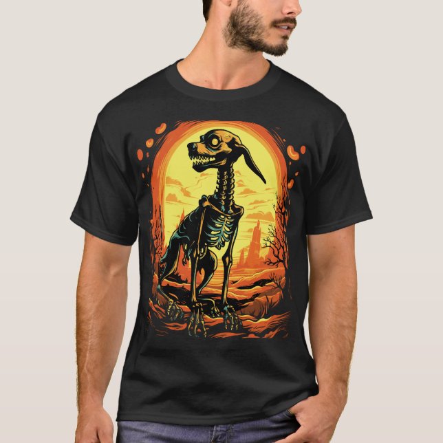 Skeleton Dog Halloween Art T-Shirt (Vorderseite)