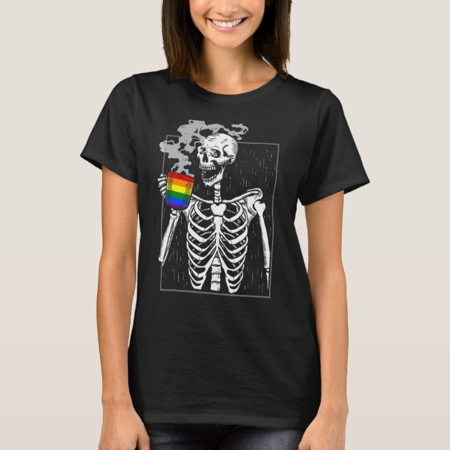 Skeleton Drink Coffee Gay Pride Monat Monat Q Al T-Shirt (Vorderseite)