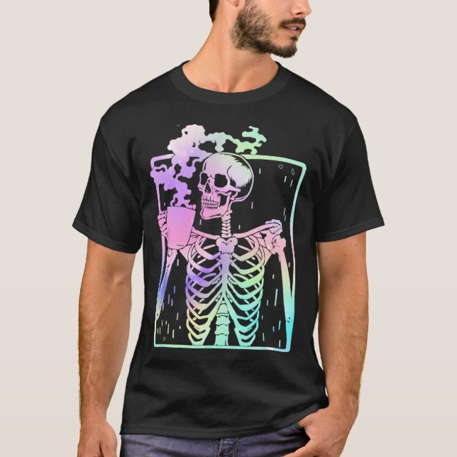 Skeleton Drink Kaffee Frauen Männer Halloween Cost T-Shirt (Vorderseite)
