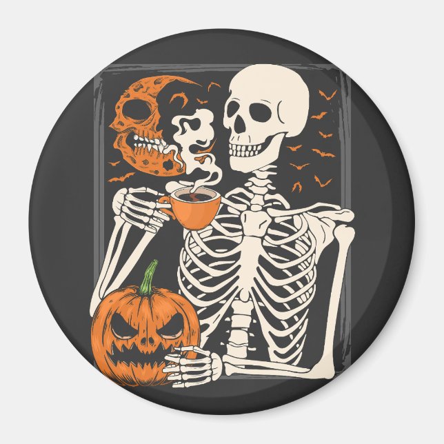 Skeleton Drink Kaffee Lover Halloween Skull Cir Magnet (Vorne)