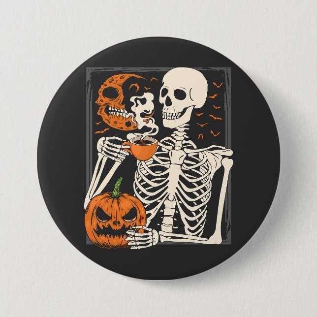 Skeleton Drink Kaffee Lover Halloween Skull RO Button (Vorderseite)