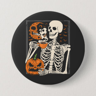 Skeleton Drink Kaffee Lover Halloween Skull RO Button