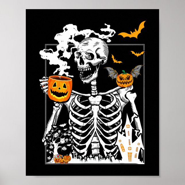 Skeleton Drink Kaffee Lover Witziges Halloween Sku Poster (Vorne)