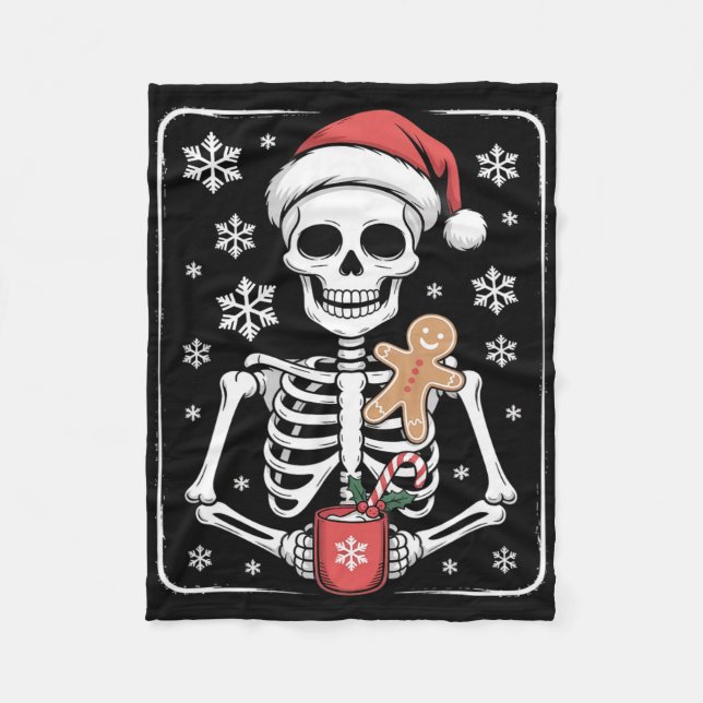 Skeleton Drink Kaffee Weihnachtsmannmütze Weihnach Fleecedecke (Vorderseite)