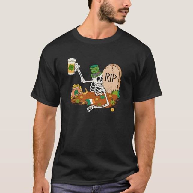 Skeleton Drinking Beer St Patricks Day Leprechaun  T-Shirt (Vorderseite)