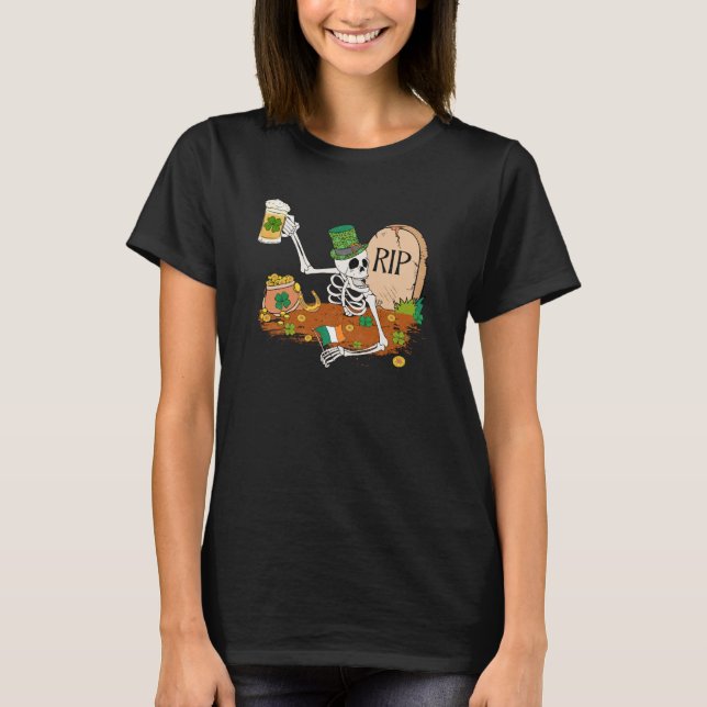 Skeleton Drinking Beer St Patricks Day Leprechaun  T-Shirt (Vorderseite)