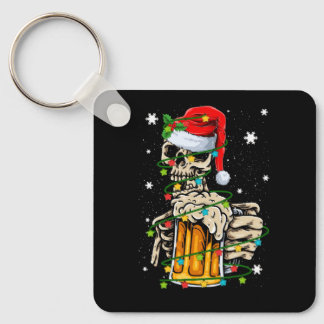 Skeleton Drinking Bier Retro Frohe Weihnachten Lic Schlüsselanhänger