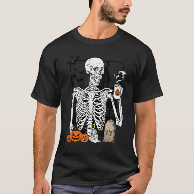 Skeleton Drinking Coffee   Halloween Skull 1 T-Shirt (Vorderseite)