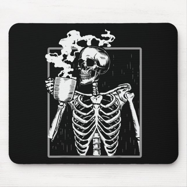 Skeleton Drinking Coffee Lover Funny Halloween Sku Mousepad (Vorne)