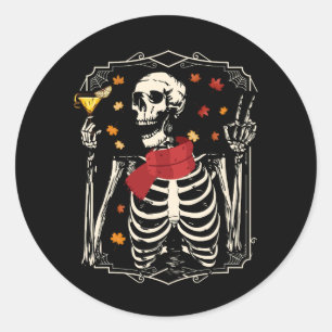 Skeleton Drinking Margarita Cocktail Fall Hallowee Runder Aufkleber
