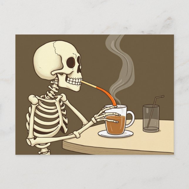Skeleton Drinks Kaffeekunst Kunst Postkarte (Vorderseite)