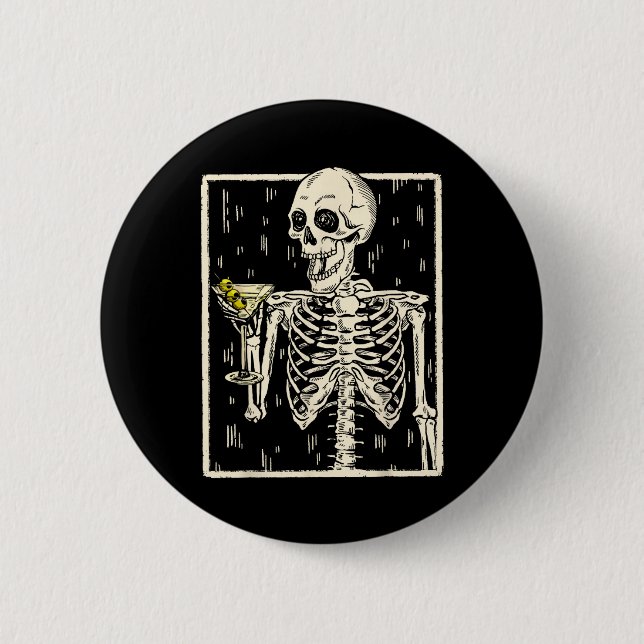 Skeleton Drinks Martini Schwanz Retro Halloween Co Button (Vorderseite)