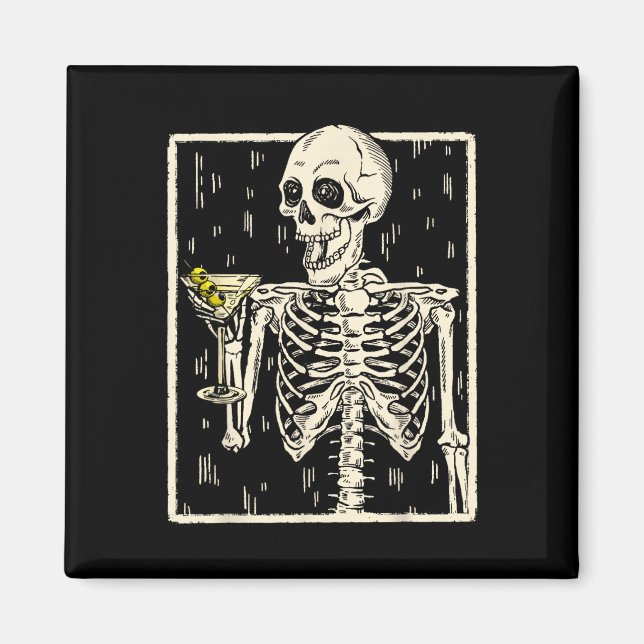 Skeleton Drinks Martini Schwanz Retro Halloween Co Magnet (Vorne)