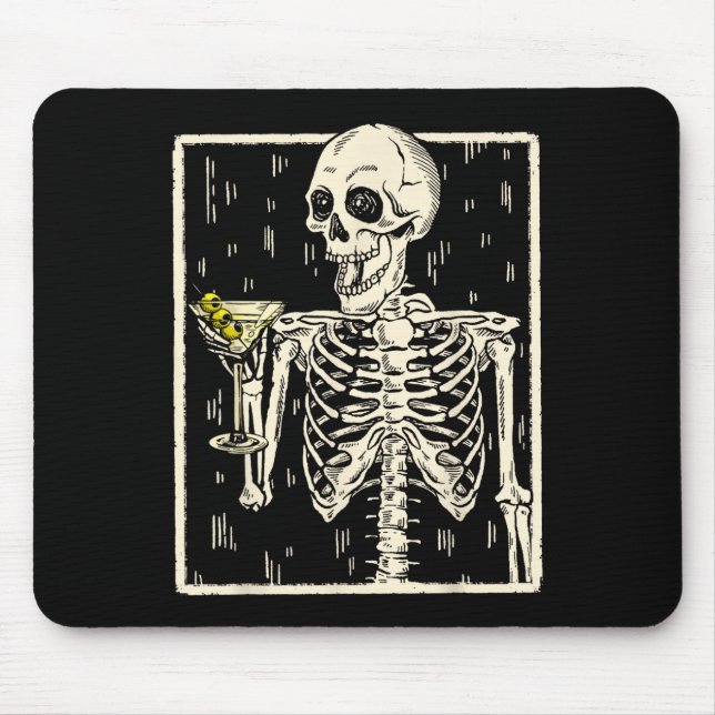 Skeleton Drinks Martini Schwanz Retro Halloween Co Mousepad (Vorne)
