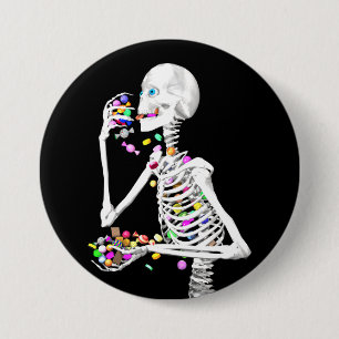 Skeleton Eating Halloween Candy Button