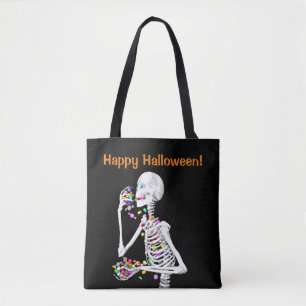 Skeleton Eating Halloween Candy Tasche