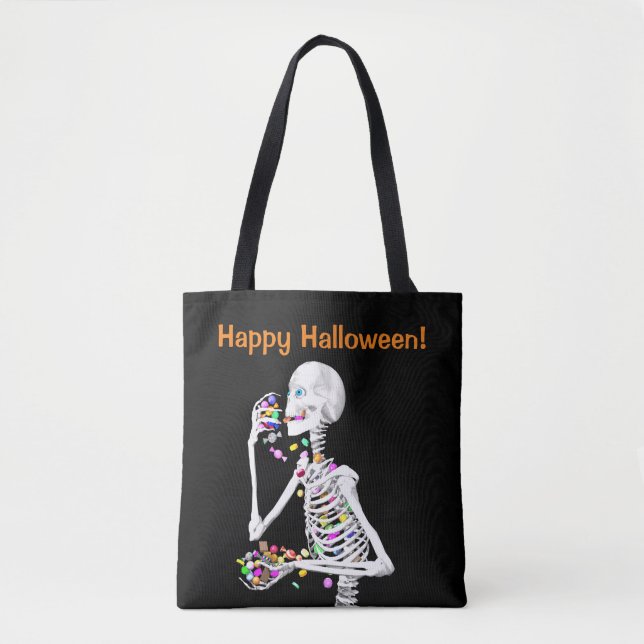 Skeleton Eating Halloween Candy Tasche (Vorderseite)