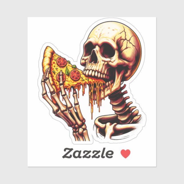 Skeleton Eating Pizza Aufkleber (Blatt)