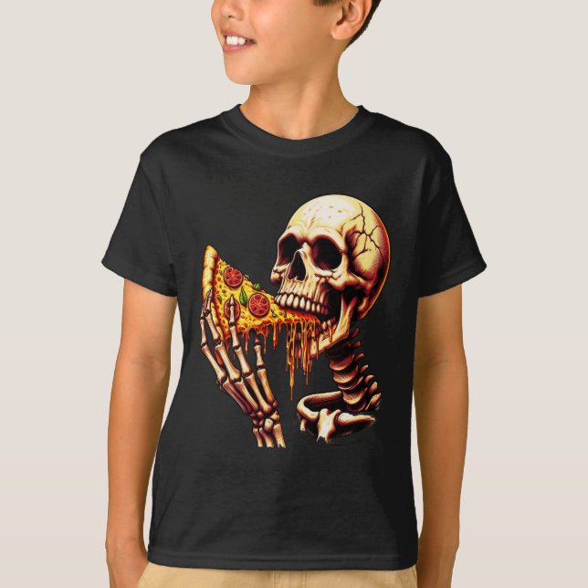 Skeleton Eating Pizza T-Shirt (Vorderseite)