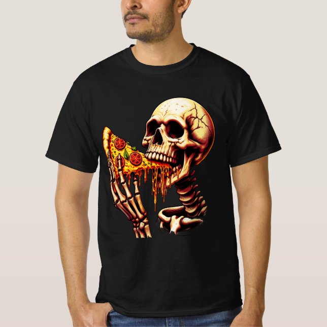 Skeleton Eating Pizza  T-Shirt (Vorderseite)