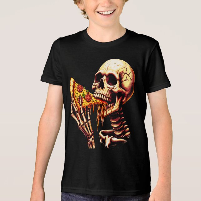 Skeleton Eating Pizza  Tri-Blend Shirt (Vorderseite)
