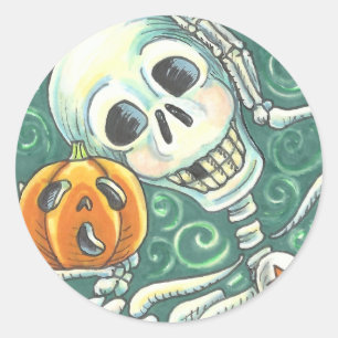 SKELETON ET STICKERS JACK-O'-LANTERN, FEUILLE rond