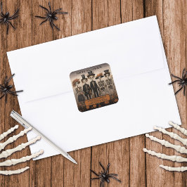 Skeleton Family Happy Halloween-Adressetikett Quadratischer Aufkleber