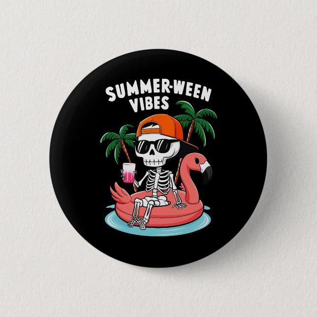 Skeleton Flamingo Summerween Vibes Halloween Boys Button (Vorderseite)