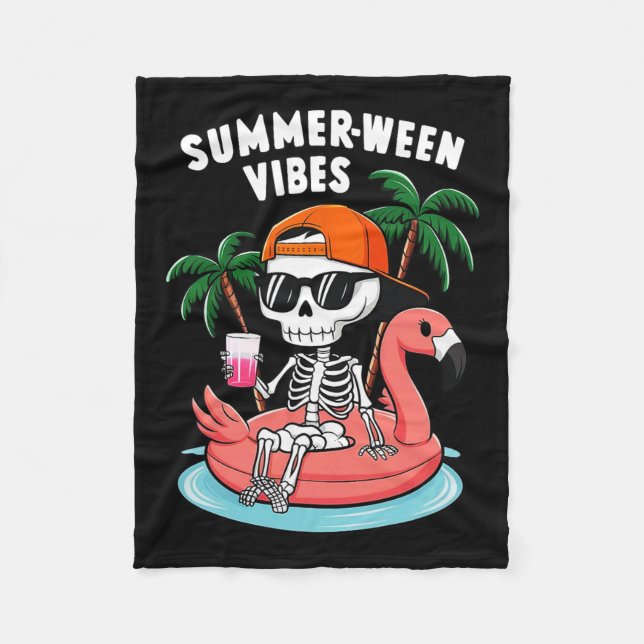 Skeleton Flamingo Summerween Vibes Halloween Boys Fleecedecke (Vorderseite)