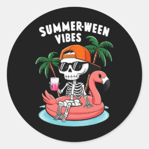 Skeleton Flamingo Summerween Vibes Halloween Boys Runder Aufkleber