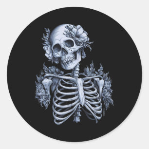 Skeleton Floral Skull Halloween Gothic Occult Wome Runder Aufkleber