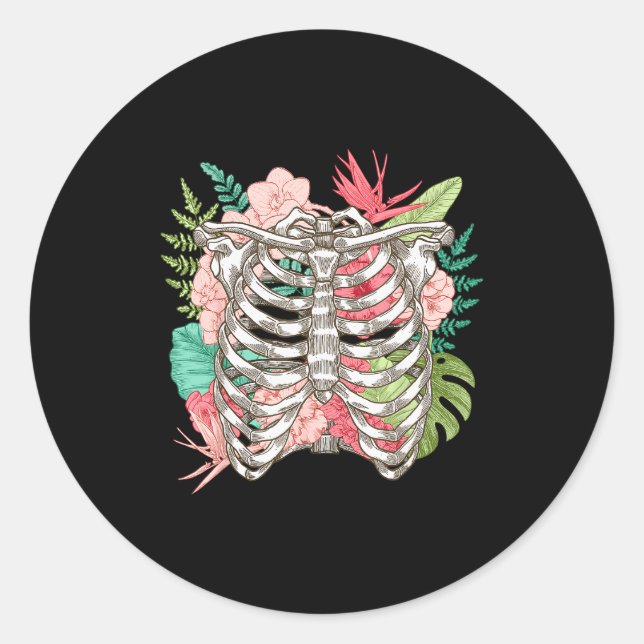 Skeleton Flowers Rib Cage X-ray Funny Halloween  Runder Aufkleber (Vorderseite)