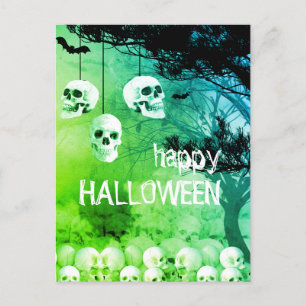 Skeleton Frohe Halloween Grüne Nacht mit Skullen Feiertagspostkarte