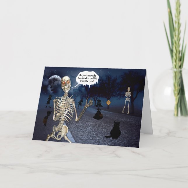 Skeleton Funny Joke Trick oder Treat Halloween Karte (Vorderseite)