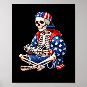 Skeleton Gamer 4. Juli Videospiel Gaming Jungen Poster