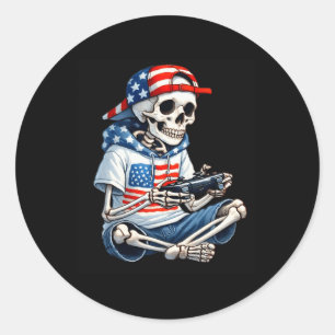 Skeleton-Gamer 4. Juli Videospiel Gaming-Jungs Runder Aufkleber