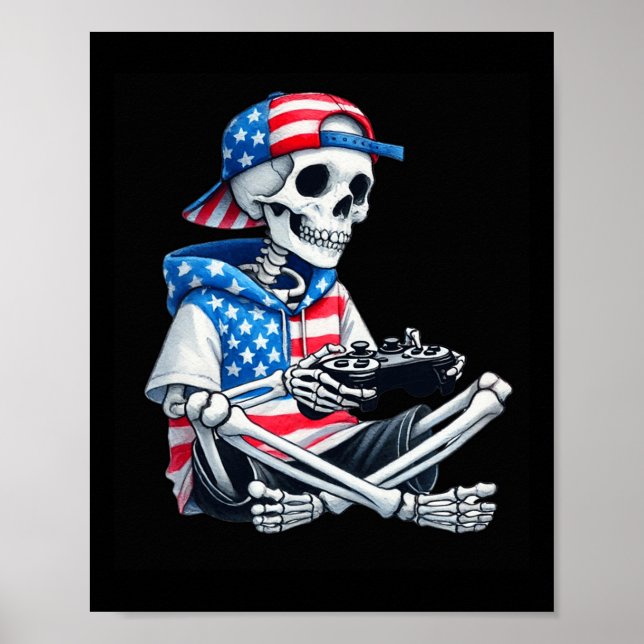 Skeleton Gamer 4th Of July Video Game Gaming Boys  Poster (Vorne)